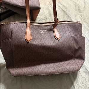 Michael Kors Brown Monogram Tote with Tan Accents